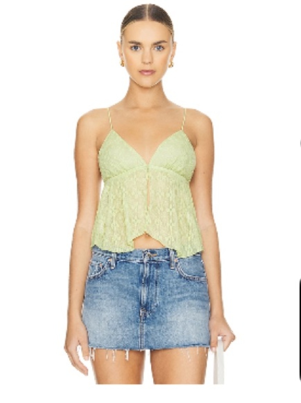 Lace V-Neck Spaghetti-Strap Cami in Lime - Picture 4 of 4